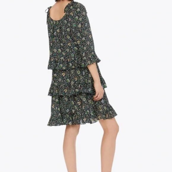 Tory Burch 100% Silk 3-Tier Navy Soleil Ruffle Dress, Size 12 - Picture 2 of 10
